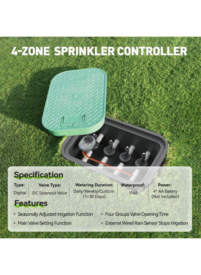RAINPOINT 4-Zone Irrigation Controller for Large Garden – Standalone Water Timer, Manual Watering, Next Irrigation Reminder, IP68 Waterproof, Low Voltage Alert - Image 5